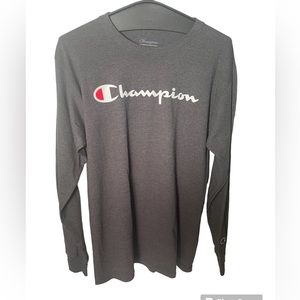 Men's Champion Long Sleeve Gray Athletic Top | Men’s Medium